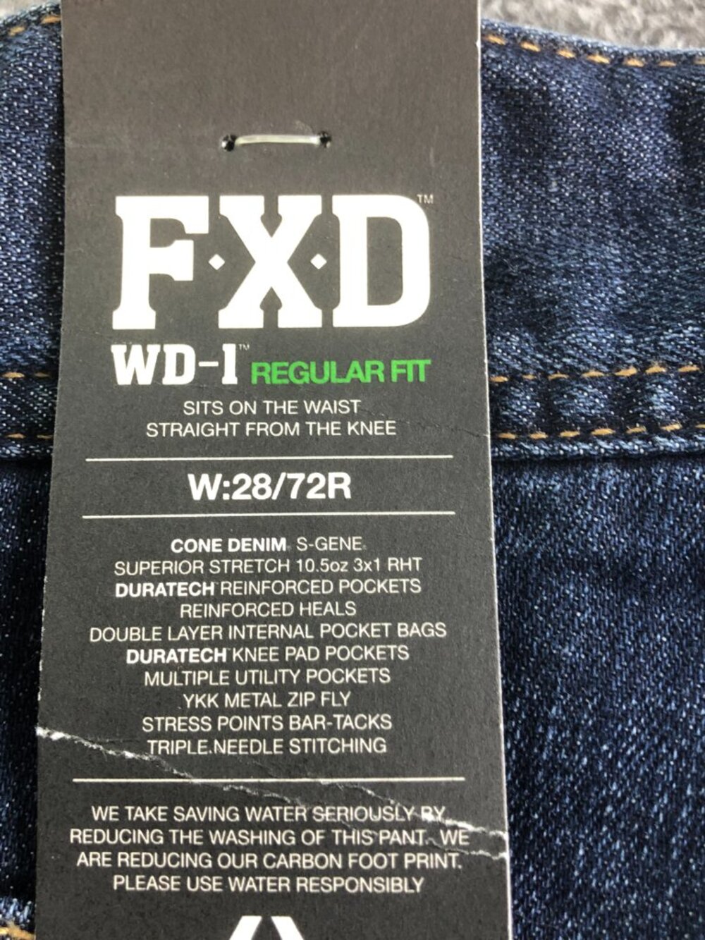 FXD WD-1 Jeans Adult 28x32 Blue Work Denim Pants Regular Fit Reinforced Workwear - Picture 13 of 15